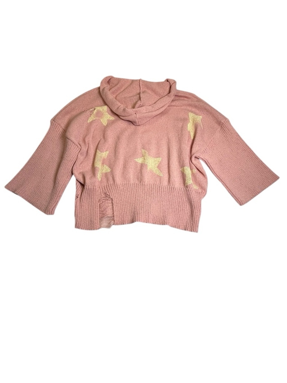 Lace-Up Star Patch Distressed Knit Hoodie pink and‎ yellow #Boho  #coquette - Picture 7 of 7